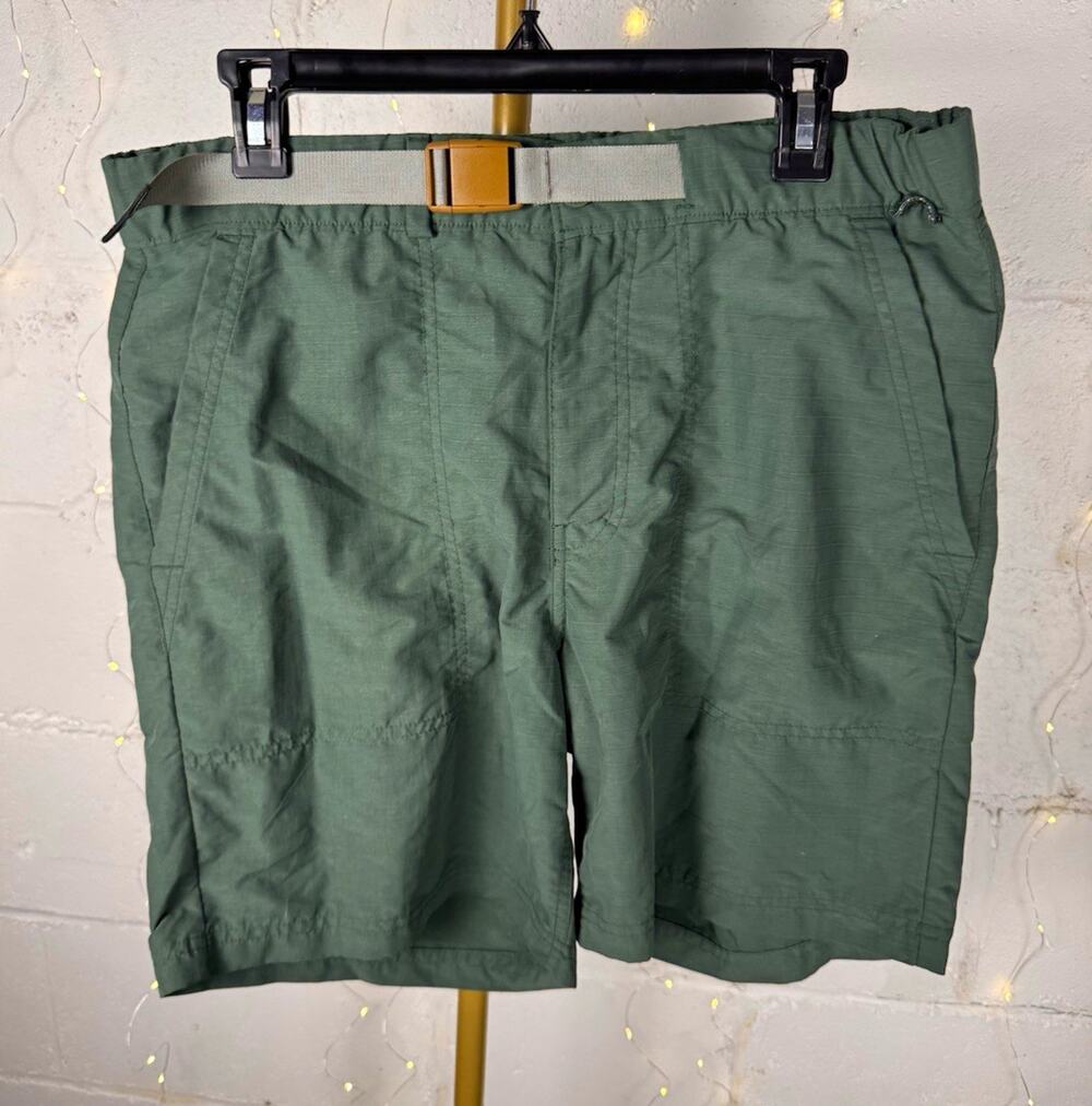rei co-op men’s M green hiking shorts nylon ripstop built in belt outdoor